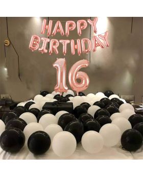 16th Happy Birthday Combo Foil & Latex Balloon For Birthday Decoration and Celebration