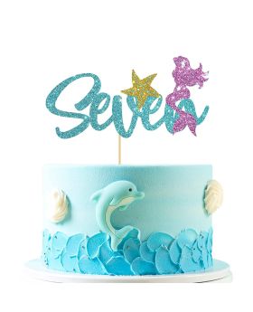 7th Birthday Mermaid theme cake topper, Mermaid Theme Party Supplies
