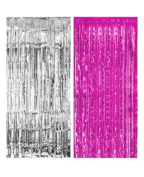 Festiko® Pink & Silver Foil Curtain Pack of 2 for Birthday, Anniversary, Marriage, Bachelorette, Halloween Decoration,Party Supplies,Party Decoration