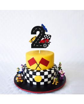 Two Fast Cake Topper 2nd Race Car Driver Checkered Racing Themed for Kids Boy Girl Second Happy Birthday Party Supplies Black Glitter 
