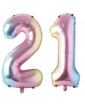 "21" Rainbow Number Foil Balloon 40 Inch Gradient Digit Ball Colorful For Wedding, Birthday, Anniversary Party Decoration