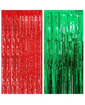 Festiko® Red & Green Foil Curtain Pack of 2 for Birthday, Anniversary, Marriage, Bachelorette, Halloween Decoration,Party Supplies,Party Decoration