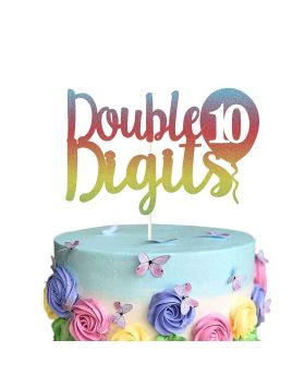 Rainbow Glitter Double Digits 10th Birthday Cake Topper For Cake Décor on10th Anniversary Party