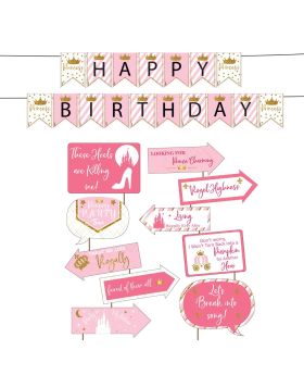 11pcs- Princess Theme Birthday Party Decoration Supplies ( "Happy Birthday" Banner & Photo Booth Props)