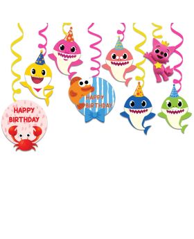 16Pcs Baby Shark Cutout with Swirls Happy Birthday Theme Ceiling Decoration For Kid's Theme Birthday Party Decoration