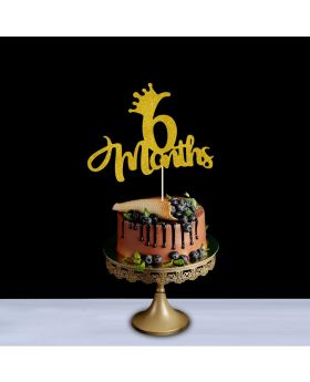 Gold 6 Months Crown Shape Cake Topper for Birthday, Anniversary & Engagement/ Celebration