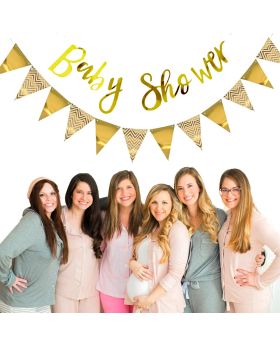 Baby Shower Banner and Paper Triangle Gold Flag  for Baby Shower Decoration