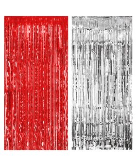 Festiko® Red & Silver Foil Curtain Pack of 2 for Birthday, Anniversary, Marriage, Bachelorette, Halloween Decoration,Party Supplies,Party Decoration