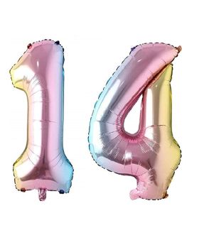 "14" Rainbow Number Foil Balloon 40 Inch Gradient Digit Ball Colorful For Wedding, Birthday, Anniversary Party Decoration