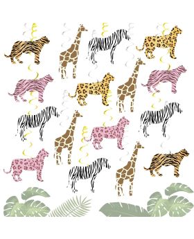 12 Set of Swirls Pink Safari Cheetah include Tiger Giraffe Zebra Hanging Decoration For 1st ,2nd & 3rd Birthday & Baby Shower