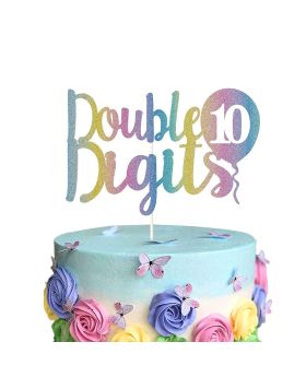 Rainbow Glitter 10th Anniversary & Birthday Cake Topper For Cake Decorations