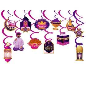 Festiko Set Of 24 Pcs Swirls Ribbons With Cutouts For Eid Decorations, Hanging Decorations For Eid, Ramadan Mubarak Decorations, Ramadan Theme Swirls