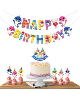 7Pcs Baby Shark Cake Topper & Cupcake Topper Happy Birthday Theme Decoration Combo For Kid's Birthday Cake Decoration