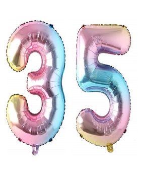 35th Rainbow Rose Gold Foil Balloons For Birthday & Anniversary Decoration & Celebration