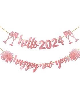 Festiko® Hello 2023 Banner, Winter Banner, Merry Christmas, Happy New Year 2023 Festival Party Decorations (Blue Glitter)