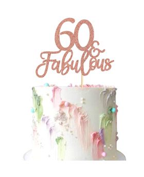 Pack Rose Gold Glitter 60 & Fabulous Cake Toppers 60th Birthday Cake Picks Wedding Anniversary Party Cake Decorations Supplies