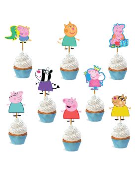 8 Pcs Peppa Pig Theme Cupcake Topper Happy Birthday Theme For Kid's Birthday Cake Decoration