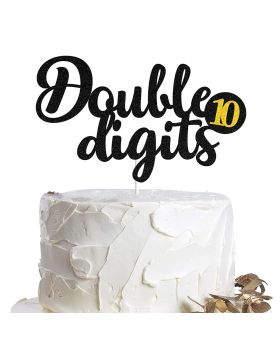 Black Double Digits Sign 10th Birthday Cake Topper For 10th Birthday & Anniversary Cake Decoration