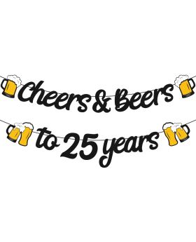  25th Birthday Decorations Cheers to 25 Years 25s Birthday Banner for Men Women 25th Birthday Black Glitter Backdrop Wedding Anniversary Party Supplies Decorations 