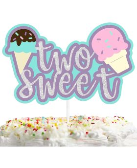 Cake Topper Ice Cream White Blue Glitter Two Sweet Theme Decorations Baby Shower Girls Boys Happy Birthday Party Decor Supplies