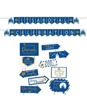 " It's a Royal Celebration" Prince Theme Birthday Party Decorations 11Pcs Combo Banner & Photo Booth Props