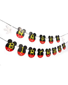 Mickey Mouse Theme Happy Birthday Banner - Cartoon Inspired Theme, Banner Decoartion for Kids Birthday, Mickey Mouse Theme Party Supplies
