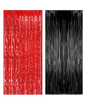 Festiko® Red & Black Foil Curtain Pack of 2 for Birthday, Anniversary, Marriage, Bachelorette, Halloween Decoration,Party Supplies,Party Decoration