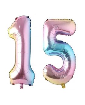 "15" Rainbow Number Foil Balloon 40 Inch Gradient Digit Ball Colorful For Wedding, Birthday, Anniversary Party Decoration