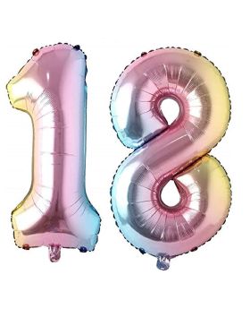 "18" Rainbow Number Foil Balloon 40 Inch Gradient Digit Ball Colorful For Wedding, Birthday, Anniversary Party Decoration