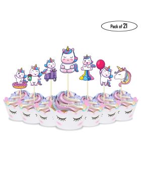 21Pcs- Unicorn Theme Cupcake Toppers, Cake Decorating Items