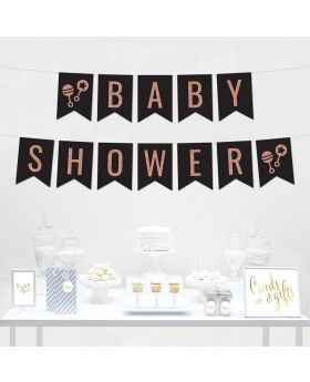 Black with Rosegold Printed Glitter Letter Banner for Baby-Shower Party