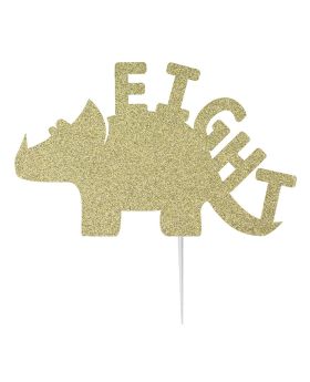 "Eight" Dinosaur Gold Glitter Cake Topper For Kid's 8th Birthday Party Theme Jurassic world