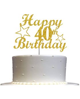 40th Birthday Cake Topper (Gold Glitter), 40th Party Decoration Supplies