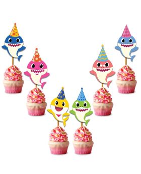 20Pcs Cute Shark Cupcake Decorations For Kid's  Baby Birthday Shark Theme Cake Decoration