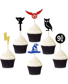 48 pcs- Wizard Cupcake Toppers, Harry Potter Inspired Cupcake Picks, Wizard Themed Birthday Party Cake Decoration Supplies