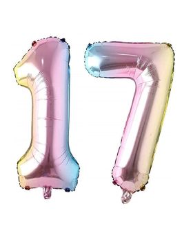 "17" Rainbow Number Foil Balloon 40 Inch Gradient Digit Ball Colorful For Wedding, Birthday, Anniversary Party Decoration