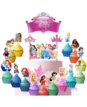 34 pcs- Princess Theme Cake & Cupcake Toppers Set, Birthday Party Decoration Supplies