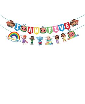 Cocomelon Theme "I Am Five" Kids 5th Birthday Banner,Kids Banner Hanging for Birthday Decoration Photo Shoot Backdrop and Theme Party,5th Birthday Decoration,Cocomelon Birthday Decoration