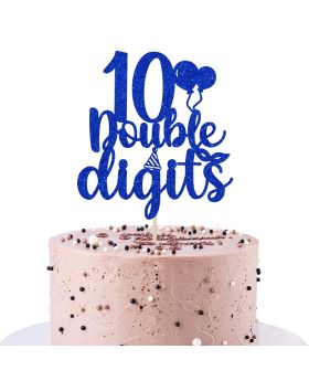 10 Double Digits Cake Topper for 10th Birthday Decorations - Blue Glitter