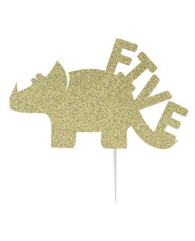 "Five" Dinosaur Gold Glitter Cake Topper For Kid's 5th Birthday Party Theme Jurassic world