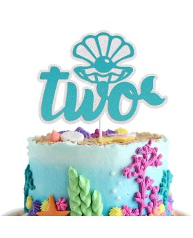 2nd Birthday Mermaid theme cake topper, Under The Sea Party Decoration supplies for 2 Years Old Baby Girl