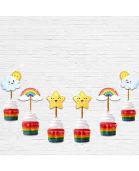 Colorful Rainbow & Cloud 20Pcs Cup Cake Topper Theme Birthday Party Cake Decorations Items for Boys/Girls/Kids