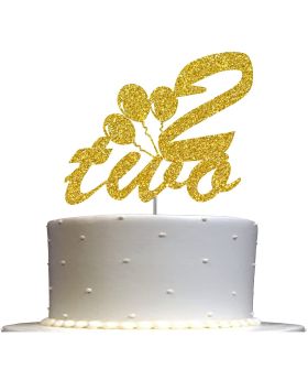 2nd Birthday Cake Topper Gold Glitter, Number Two Children Birthday Party Decoration Ideas, Premium Quality