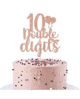 10 Double Digits Cake Topper for 10th Birthday Decorations - Rose Gold Glitter