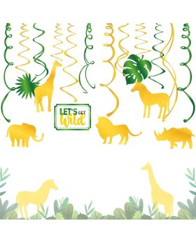 12Pcs Let's get Wild Jungle Animals Party Decorations Wild One For Girl Birthday Party Decoration