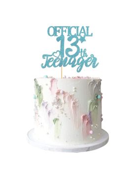 1 Pack Official 13th Teenager Cake Topper Blue Glitter for 13th Birthday Party