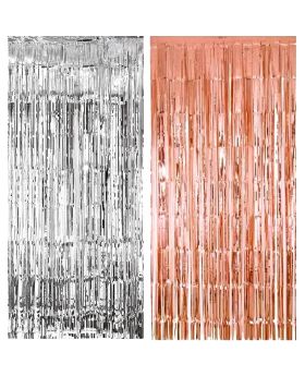 Festiko® Rose Gold & Silver Foil Curtain Pack of 2 for Birthday, Anniversary, Marriage, Bachelorette, Halloween Decoration,Party Supplies,Party Decoration