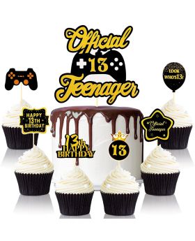 49 Pcs- Official 13th Teenager Cake & Cupcake Toppers, Game Console Cake Picks for Girls Boys 13th Birthday, Cake Cupcake Decoration Supplies
