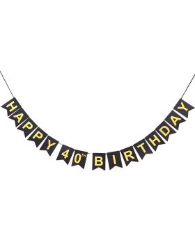 Happy Birthday Banner for 40th - Happy Birthday Black Glitter Banner, Fortieth Years Old Birthday Decorations, Cake Smash Photo Prop.