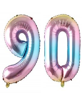 90th Rainbow Rose Gold Foil Balloons For Birthday & Anniversary Decoration & Celebration